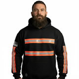 Black Reflective Hooded Sweatshirt with Hi Vis Orange Strips, ANSI Class 2 (NO LOGO) (Gen2)