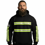 Black Reflective Hooded Sweatshirt with Hi Vis Yellow Strips, ANSI Class 2 (NO LOGO) (Gen2)