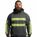 Grey Reflective Hooded Sweatshirt with Hi Vis Yellow Strips, ANSI Class 2 (NO LOGO) (Gen2)