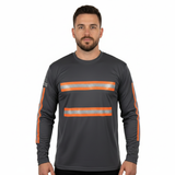 ANSI Class 2 Grey Reflective Long Sleeve Safety Shirt w/ Hi Vis Orange Strips (NO LOGO) (Gen2)