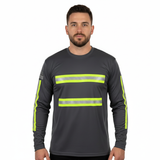 ANSI Class 2 Grey Reflective Long Sleeve Safety Shirt w/ Hi Vis Yellow Strips (NO LOGO) (Gen2)