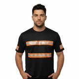 ANSI Class 1 Black Reflective Short Sleeve Safety Shirt w/ Hi Vis Orange Strips (NO LOGO) (Gen2)