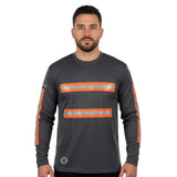 Grey Reflective Long Sleeve Safety Shirt w/ Hi Vis Orange Strips (NO LOGO) (Gen2)