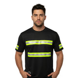 Black Reflective Short Sleeve Safety Shirt w/ Hi Vis Yellow Fluorescent Strips (NO LOGO) (Gen2)