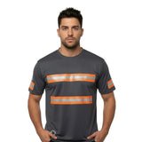 Grey Reflective Short Sleeve Safety Shirt w/ Hi Vis Orange Strips (NO LOGO) (Gen2)